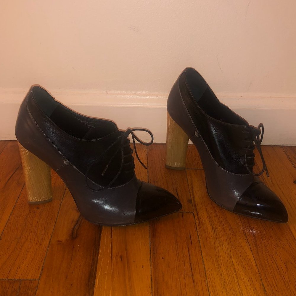 100% AUTHENTIC Yves Saint Laurent Grey/Black Leather Shoes Size 5, EUR 35